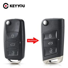 KEYYOU Modified Flip Remote Key Shell For Volkswagen VW Polo Passat B5 Golf MK5 Beetle 3 Buttons Replacement Car Key Cover