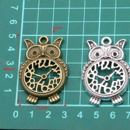 2PCS 2 Styles 2 Colour Vintage Metal Zinc Alloy Hollow Owl Steampunk Clock Animal Charms For DIY Necklace Bracelet Jewellery Making