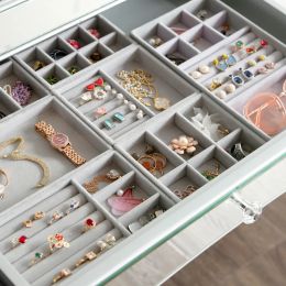 Soft Velvet Jewelry Box Drawer Storage Display Tray Drawer Case Jewelry Holder for Ring Earrings Bracelet Jewelry Organizer Box