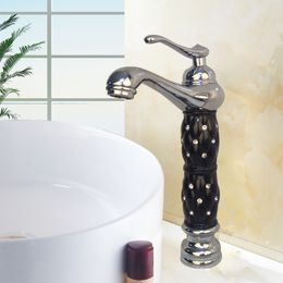 Brass Luxury Gold Basin Faucets Diamond Bathroom Water Taps Deck Mounted Hot and Cold Basin Mixer Single Holder Single Hole