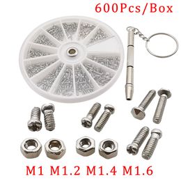 600Pcs/Box Small Screws Nuts Assortment Kits M1 M1.2 M1.4 M1.6 Nickel-Plated Nut Screw Parts For Home Watch Glasses Repair Tools