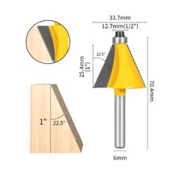 YUSUN 6MM 6.35MM Shank 15/22.5/30 Degree Chamfer Bevel Edging Router Bit Woodworking Milling Cutter For Wood Face Mill