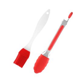 1pc/3pcs Tong&Oil Brush&Silicone Spatula Cookware Utensils Food Grade Cooking Clamp Kitchen Home Salad Serving BBQ Tool Scraper