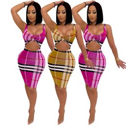 Sleeveless One-Piece Dress Sexy Slim-Fit Skirt Crop Top Striped Colour Dress