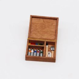 Miniature Decor 1/12 Doll House Paintbox Painting Easel Palette Art Room Scene Decor Dollhouse Accessories