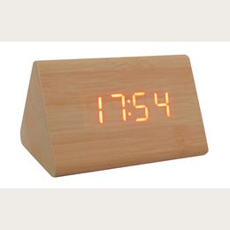 LED Wooden Clock Large Display Digital Alarm Clock Triangle Wooden Desertador Electronic Desktop Alarm Clock Without Noise