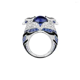 Cluster Rings 925 Silver Plated Gold Ring High Carbon Diamond Royal Blue/Baojia Animal Bead Series/Double Headed Eagle