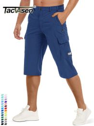 TACVASEN Summer Quick Dry 3/4 Pants Mens Casual Mult-Pocket Lightweight Shorts Outdoor Hiking Tactical Cargo Nylon Pants 240408