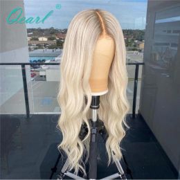 Platinum Ash Blonde Brazilian Human Hair Full Lace Wig HD Transparent Clear Natural Wave Lace Frontal Wigs Bleached Knots Qearl