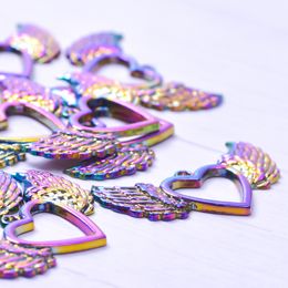 10pcs Rainbow Heart Charm Pendant For Jewellery Making Supplies Love Hearts Charm DIY Necklace Earrings Material Gift Accessories
