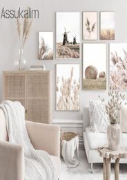 Paintings Autumn Scenery Wall Windmill Canvas Art Print Reed Wheat Posters Nordic Pictures For Living Room Decoration7286253