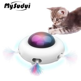 Electric Smart Cat Teaser Toy Funny Feather Stick Automatic Rotating Game Interactive Cat Turntable Puzzle Kitten Toy Led Usb