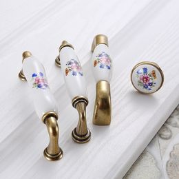 WV Flower Ceramic Kitchen Cabinet Storage Handle Closet Dressers Vintage Cabinet Wardrobe Ceramic Door Knobs Cabinet Handles