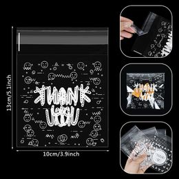 100pcs Mixed Styles Plastic Transparent Thank You Smiley Flower Packing Cellophane Bags Candy Cookie Bag DIY Self Adhesive Pouch