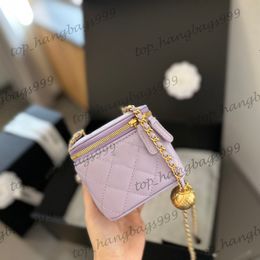 24P Gold Ball Crush Beads Tiny Vanity Quilted Bags Classic Zipper Diamond Lattice Makeup Purse With Mirror Gold Chain Crossbody Cosmetic Case Key Pouch 12cm 8 Colours