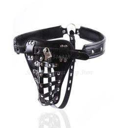 New Pu Leather Male Chastity Belt Device Pants Sexy Underwear Lock Adult Erotic Penis Cage Penis Rings Penis Bondage Cock Rings Y16886874