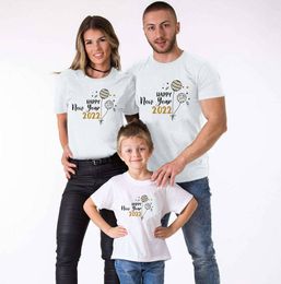 2022Happy New Year Family Matching Outfits T-Shirt Summer Family Clothing Sets Mother Kids Dad baby Matching Family Outfits