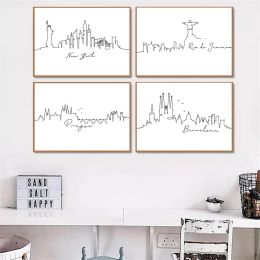 Black and White Line Drawing Poster, Nordic Art Print, Canvas Painting, Minimalist Art Picture, Home Decor, City London, New Yor