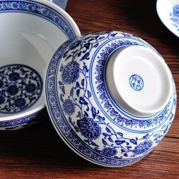 Ceramic Bowl Blue and White Porcelain Japanese Bone China Tableware Household Kitchen Supplies Rice Noodle 10 Inch Large Bowl