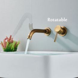 Matte Black Wall Mounted Bathroom Basin Faucet Brushed Gold Single Handle Hot Cold Mixer Tap Concealed Instal Wash Basin Taps