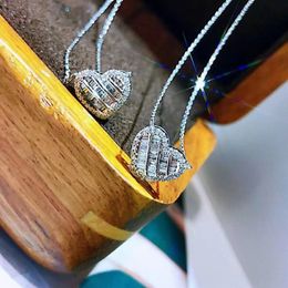 Lovers Heart Diamond Pendant Real 925 Sterling Silver Charm Wedding Pendants Necklace For Women Bridal Party Choker Jewelry Gift342l