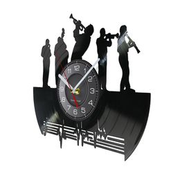 Saxophone Jazz Music Band Vinyl Record Wall Clock Classical Jazz Music Decorative Silent Wall Clock Jazz Music Lover Gift