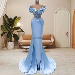 Urban Sexy Dresses Baby Blue Mermaid Evening Dresses Women Off the Shoulder Sparkle Sequins Formal Party Gowns Long Satin Occasion Vestido De Gala 24410