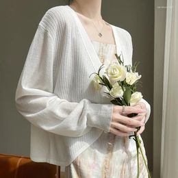 Women's Knits Ice Silk Cardigan Knitted Top 2024 Spring/Summer Air-conditioned Shirt Sun Protection Fashionable Versatile Sweater