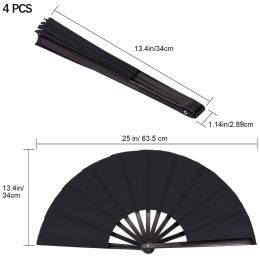 4Pcs/Set Large Folding Fan Black Folding Hand Fan Craft Fan Festival Performance Chinese Vintage Style Handheld Folded Fan