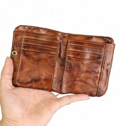 vintage Style Men Genuine Leather Coin Purse Wallet Men with Coin Pocket Short Wallets Small Zipper Youth Purse with Card Holder R2Gg#