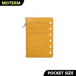 Notebooks Moterm Zipper Flyleaf for Pocket A7 Size Ring Planner Genuine Pebbled Grain Leather Divider Coin Storage Bag Notebook Accessory