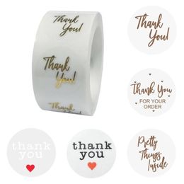 500Pcs roll Clear Gold Foil Thank You Labels Stickers For Wedding Pretty Gift Card Small Business Envelope Sealing Label Sticker W2552