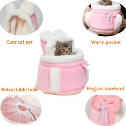 Warm Fleece Portable Cat Kitten Chest Backpack Pink Cute Pet Bunny Puppy Carrier Bag Outdoor Dog Travel Handbag Yorkie Shorthair
