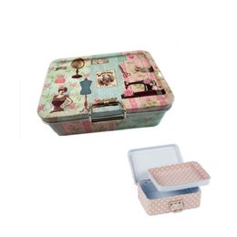 Sewing Machine Pattern Double Layer Storage Tin Box Small Metal Sealed Jar Coin Earrings Organiser Box ,Jewelry Candy Gift Box