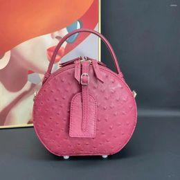 Totes 2024 Designer Ostrich Leather Women Handbag Fashion Genuine Lady Small Round Bag Luxury Shouler Crossbody 45