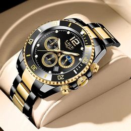 Wristwatches LIGE Top Man Watch Business Stainless Steel Quartz Luminous Waterproof Watches Men Clock Gift Box