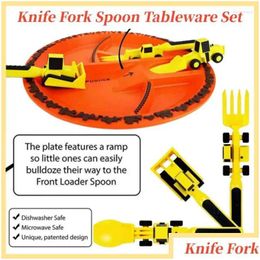 Dinnerware Sets Creatively Kids Dining Tool Set Eco Friendly Spoon Fork Knife Car Cutlery Dinneractive For Children Gifts Baby Drop Dhxnn