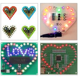 DIY Electronic Kit LED Flashing Heart Shape Breathing Lamp Marquee Light 8 Styles Soldering Practise for School Student Learning