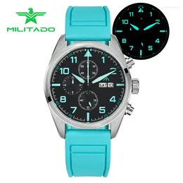 Wristwatches Militado Chronograph Watch ML04 Quartz Wristwatch BGW9 Luminous Clear AR Sapphire Crystal Stainless Steel 100M Men Field