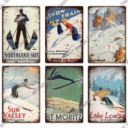 Putuo Decor Skiing Sign Vintage Metal Poster Tin Sign Retro Home Office Wall Decorative for Living Room Bedroom Gift Painting