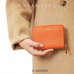 100% Real Leather Zip Card Wallet Custom Initials Luxury Women Cropped Coin Purse Clutch Persalize Letters Female Card Holder 42ts#