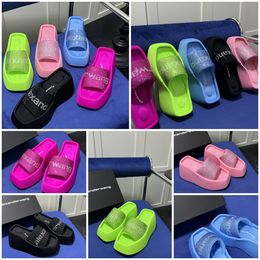 Designer Sandals Slippers Luxury Women Velvet material rhinestone Velcro tape party Room GAI Platform Slip-On Sizes 35-42 10cm fashion travel blue pink green