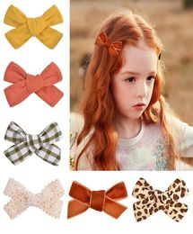1Pcs Linen Leopard Print Baby Girls Hairpins lace Hairbows With Clip Barrettes Headwear girl Hair Accessories TS2125298618