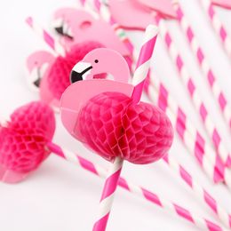 Staraise 12pc Flamingo Straws Blue Pink Hawaiian Party Decorations Birthday Wedding Paper Drinking Straws Summer Party Supplies