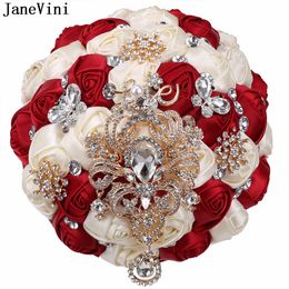 JaneVini Grey Ready Made Bridal Bouquet Sparkly Silver Crystal Gold Rhinestones Wedding Bouquets Bride Flores Blancas Para Bodas