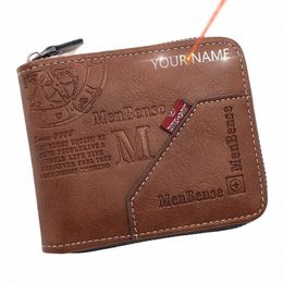 free Name Engraving New Short Men Zipper Wallets Brand Card Holder Coin Pocket Male Wallet Classic Photo Holder Men's Purses 48uZ#