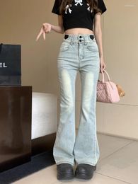 Women's Jeans Slergiri Fashion Vintage Mid Waisted Flare Streetwear Women Korean Style Washed Casual Slim Stretch Denim Bell-bottoms