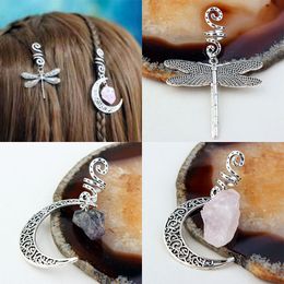 Viking Spiral Hair Braided Jewelry Crescent Reiki Ore Rock Crystal Purple Pink Quartz Hairpin Clips for Hair Accessories Charms