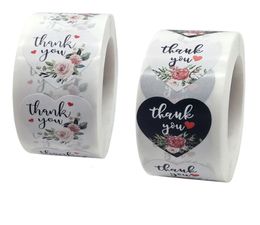 500pcs 1inch Floral Print Heart Thank You Label Adhesive Stickers Wedding Tag Envelope Business Box Gift Invitation Card Decor8000746
