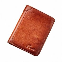 dante Men's Genuine Leather Wallets RFID Anti-theft Brush Vertical Style Three Fold Retro Top Layer Cowhide Foreign Trade Purse 9404#